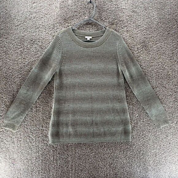 J Jill Sweater Womens Small Grey Striped Long Sleeve Pullover Preppy Casual Crew - Picture 1 of 12